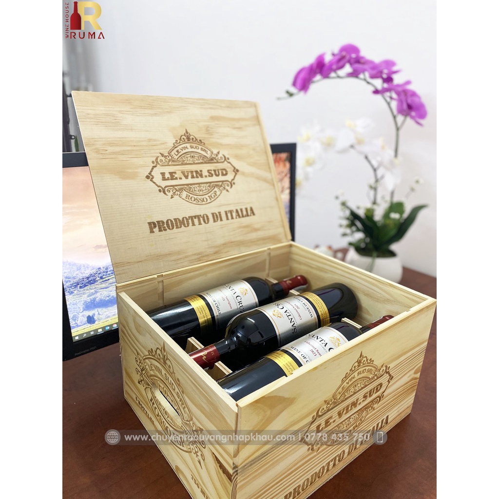 Quà tặng hộp gỗ 6 chai rượu vang Chile Santa Cruz nhập khẩu