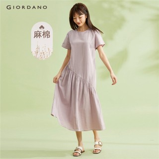 Đầm nữ GIORDANO 05463334 vải linen cotton nhún bèo thời trang