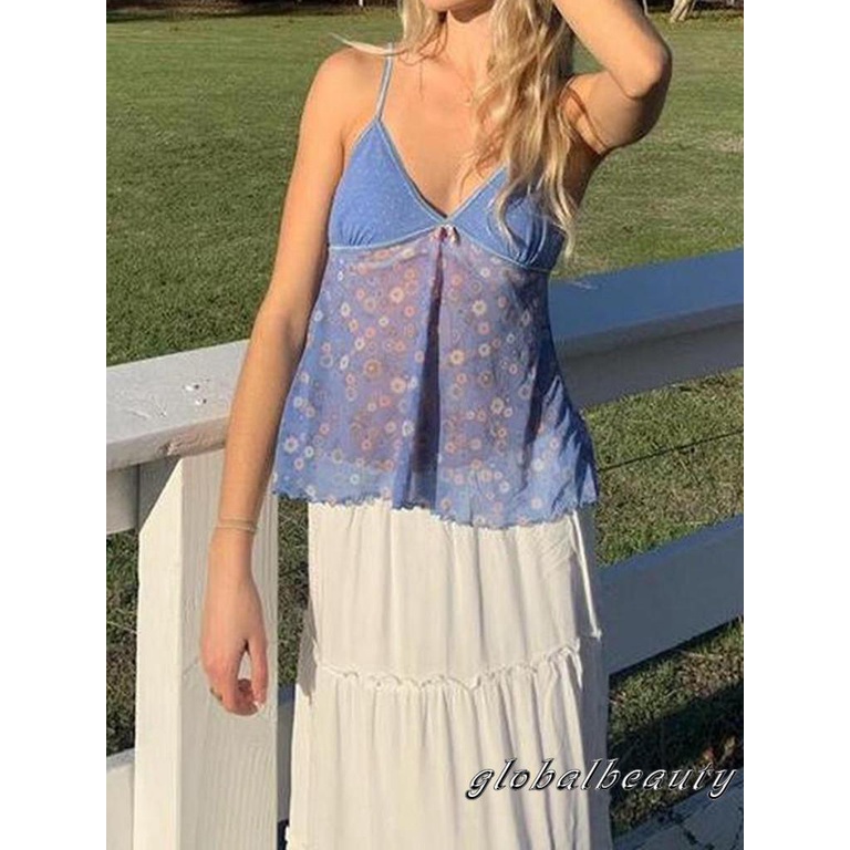 Áo Hai Dây Cổ Chữ V In Họa Tiết Hoa Thời Trang Mùa Hè Cho Nữ