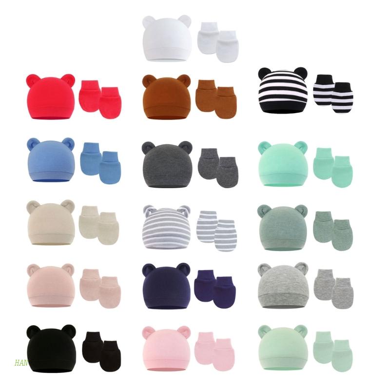 Mũ Beanie Kèm Găng Tay Chất Liệu Cotton Thiết Kế Mới Đáng Yêu Dành Cho Bé