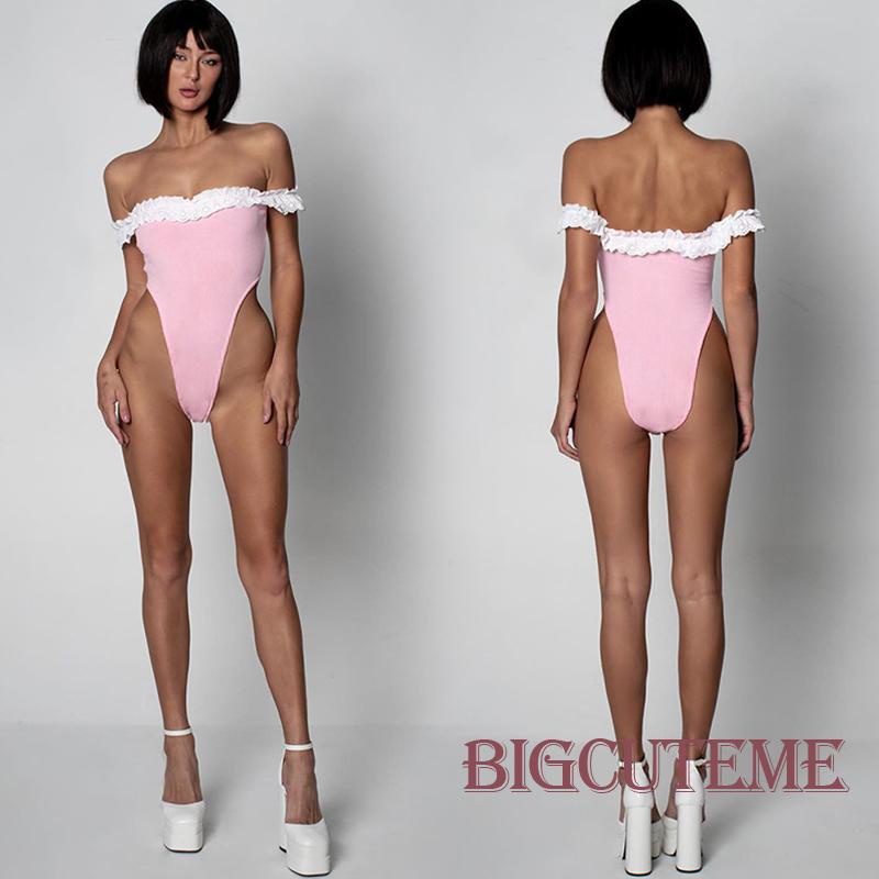 Bộ Áo Liền Quần Trễ Vai Phối Ren Nhún Bèo Thời Trang Mùa Hè Cho Nữ