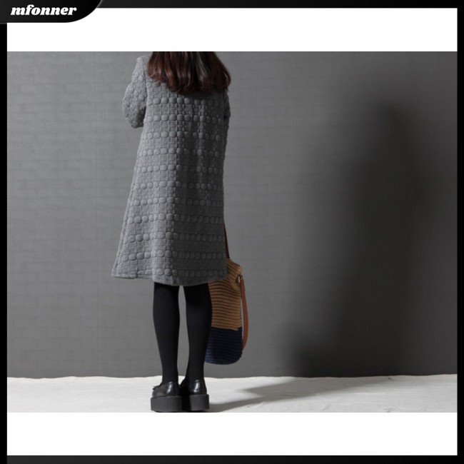 Đầm Chữ A Tay Dài Dáng Rộng Cổ Lọ Màu Sắc Đơn Giản Cho Nữ