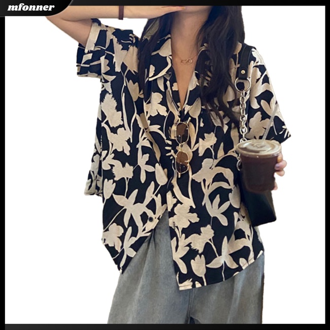 Áo Sơ Mi Tay Lỡ Dáng Rộng In Họa Tiết Phong Cách Cổ Điển Thời Trang Mùa Hè Xinh Xắn Cho Nữ