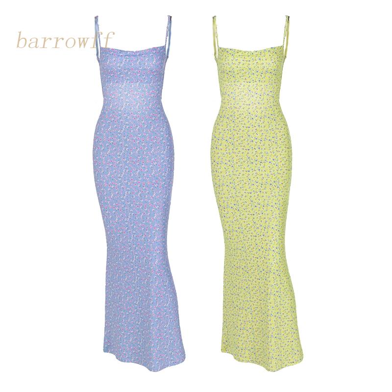 Brroa Đầm Hai Dây Ôm Dáng Dài Hở Lưng Họa Tiết Hoa Phong Cách Boho Quyến Rũ Cho Nữ