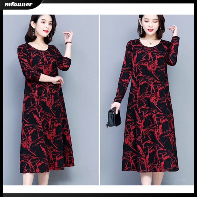 Đầm Tay Dài Cổ Tròn In Họa Tiết Đơn Giản Thời Trang Dành Cho Nữ