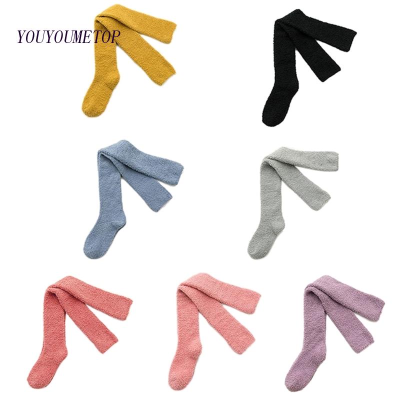 Youyo Vớ Dài Qua Gối Màu Trơn Ngọt Ngào Ấm Áp Mùa Đông Cho Nữ Fl