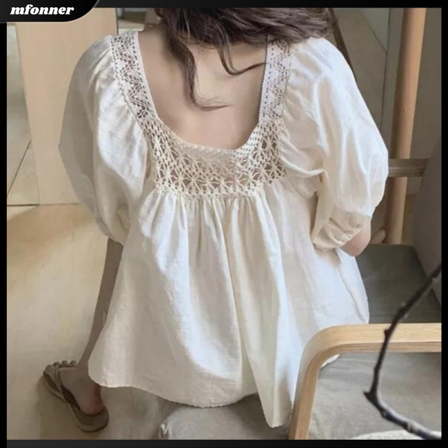 Áo Kiểu Tay Phồng Cổ Vuông Màu Trơn Thời Trang Cho Nữ