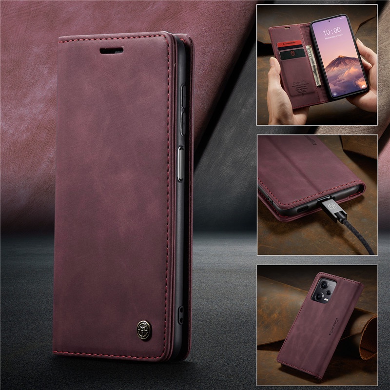 Thời Trang Bao Da Điện Thoại Nắp Lật Màu Nâu Kiêm Giá Đỡ Cho xiaomi 13 12 pro lite 13t 12t poco x5 pro f3 k40 Ốp