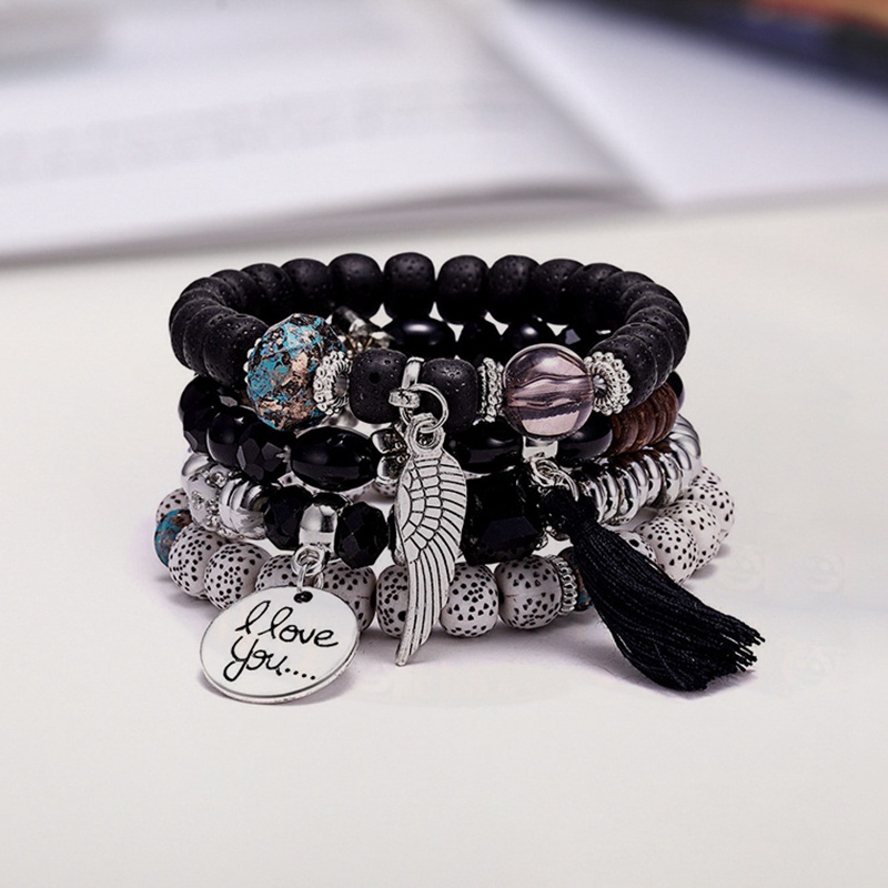 Bộ 4 Vòng Tay Da PU Đính Đá Pha Lê Phong Cách Cổ Điển Thời Trang Cho Nữ