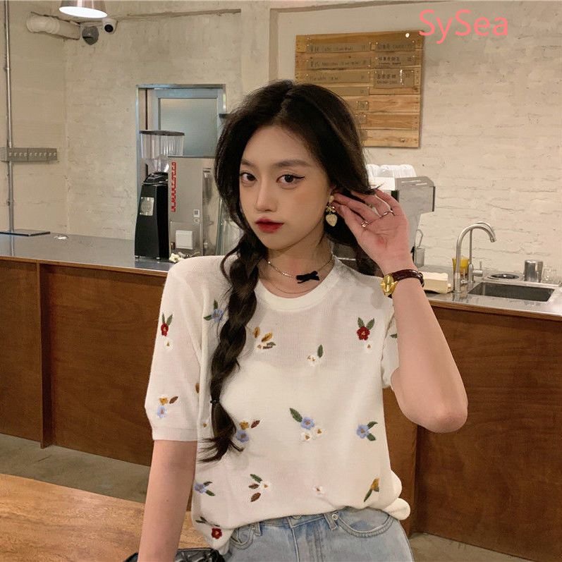 Áo Dệt Kim Dáng Rộng Thêu Họa Tiết Xinh Xắn Theo Phong Cách Mùa Hè Pháp Dành Cho Nữ