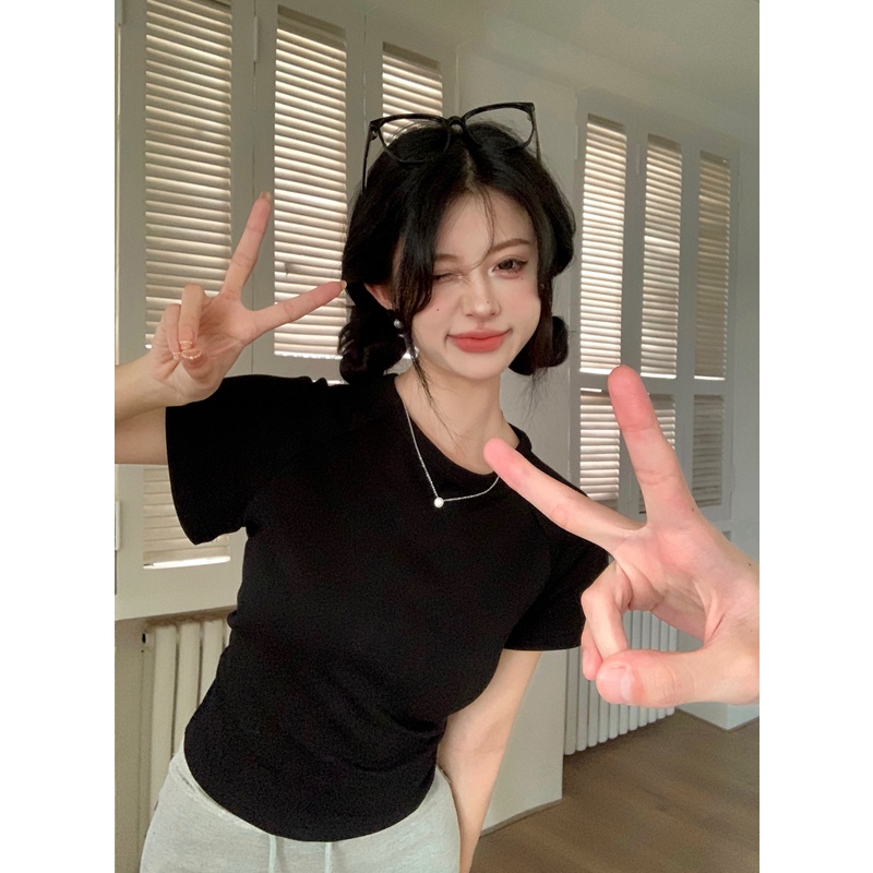 Áo Thun Ngắn Tay Cổ Tròn Dáng Ôm Thời Trang Mùa Hè Dành Cho Nữ