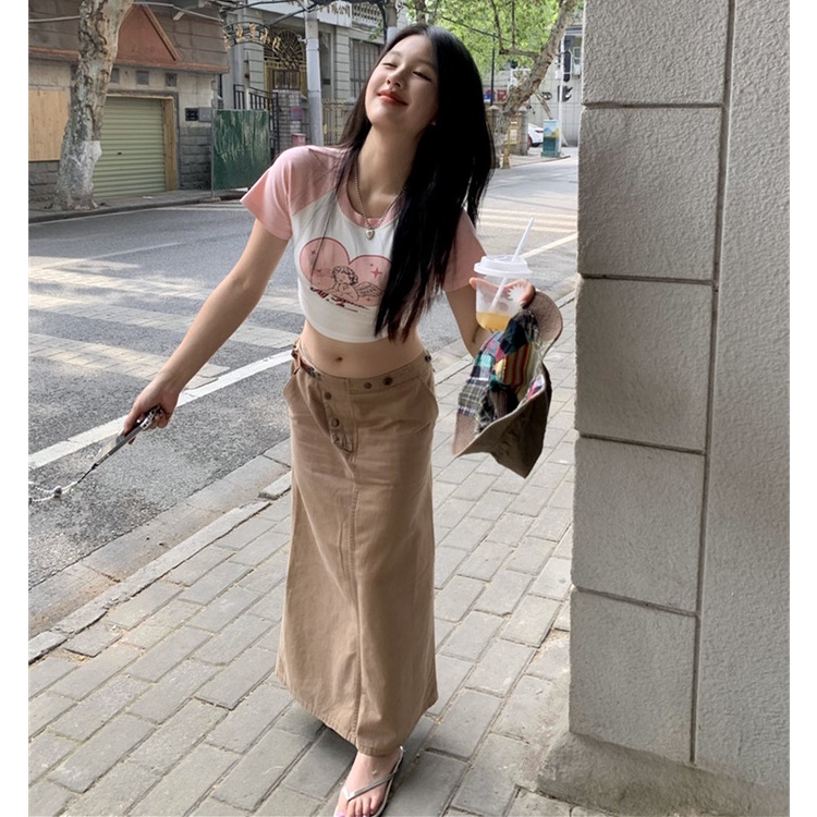 Áo Thun Tay Ngắn Cổ Tròn In Chữ Màu Sắc Tương Phản Thời Trang Quyến Rũ Cho