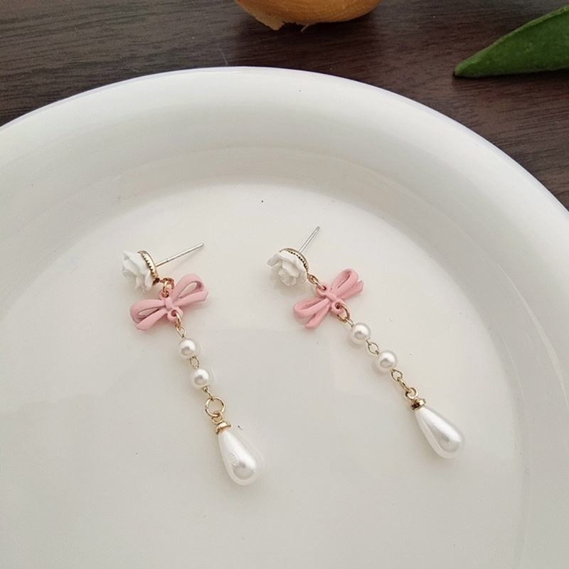 Bông Tai Chuỗi Dáng Dài Đính Nơ Và Ngọc Trai Thời Trang Dự Tiệc Cho Nữ