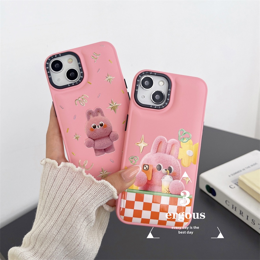 Ốp Điện Thoại TPU Mềm Họa Tiết Thỏ Hồng Selfie Bảo Vệ Ống Kính Cho iPhone 14 13 12 11 Pro Max SE2020 X XR Xs Max