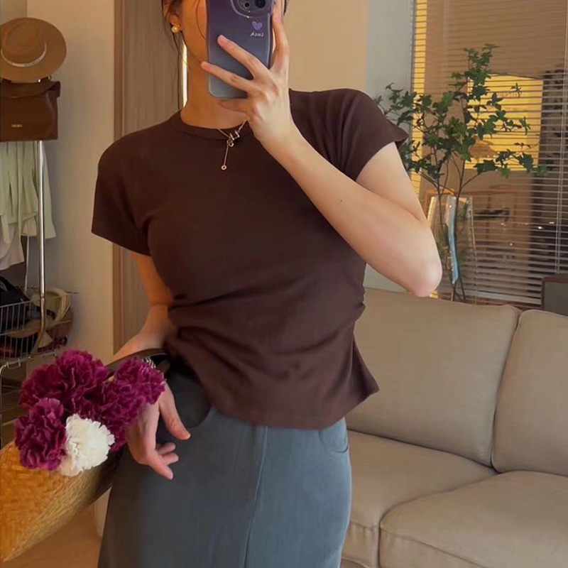 Áo thun SUXI cotton tay ngắn hở lưng đơn giản cho nữ