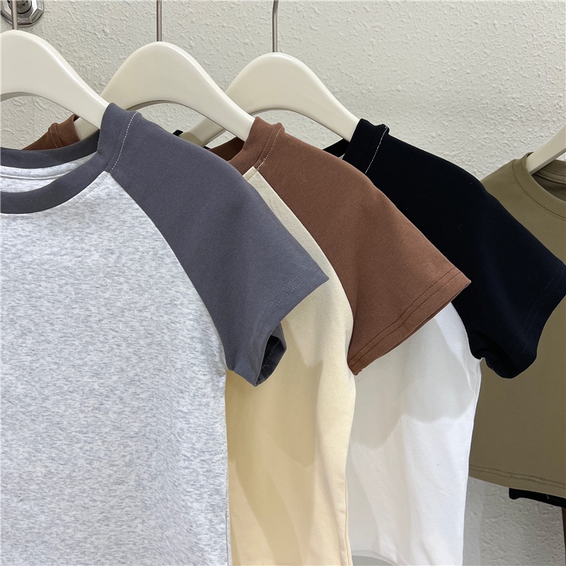 SUXI Áo Thun Cotton Cổ Tròn Dáng Ôm Màu Sắc Tương Phản Thời Trang Mùa Hè Dành Cho Nữ