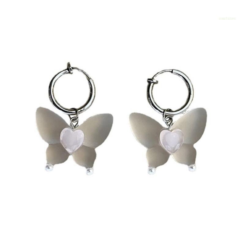 Bông Tai Dáng Dài Mặt Hình Trái Tim / Bướm Đính Pha Lê Thời Trang