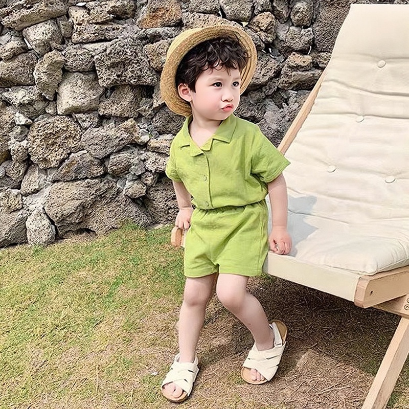Set Đồ Đi Biển Hai Mảnh Gồm Áo Cardigan Và Quần Ngắn Màu Trơn Thời Trang Mùa Hè Phong Cách Hàn Quốc Cho Bé