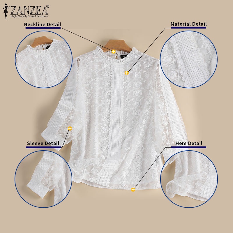 Zanzea Áo Ren Tay Dài Cổ Bèo Thời Trang Nữ Tính