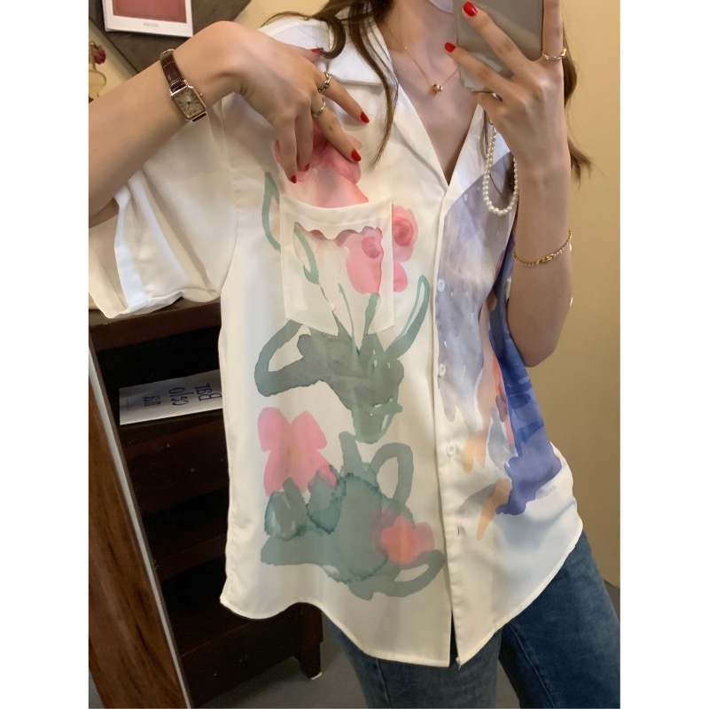 Áo Sơ Mi Tay Ngắn Dáng Rộng In Họa Tiết Thời Trang Cho Nữ