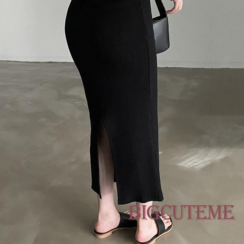 [] - Đầm Dài Dệt Kim Ôm Dáng Không Tay Màu Trơn Cổ Cao Gợi Cảm Cho Nữ