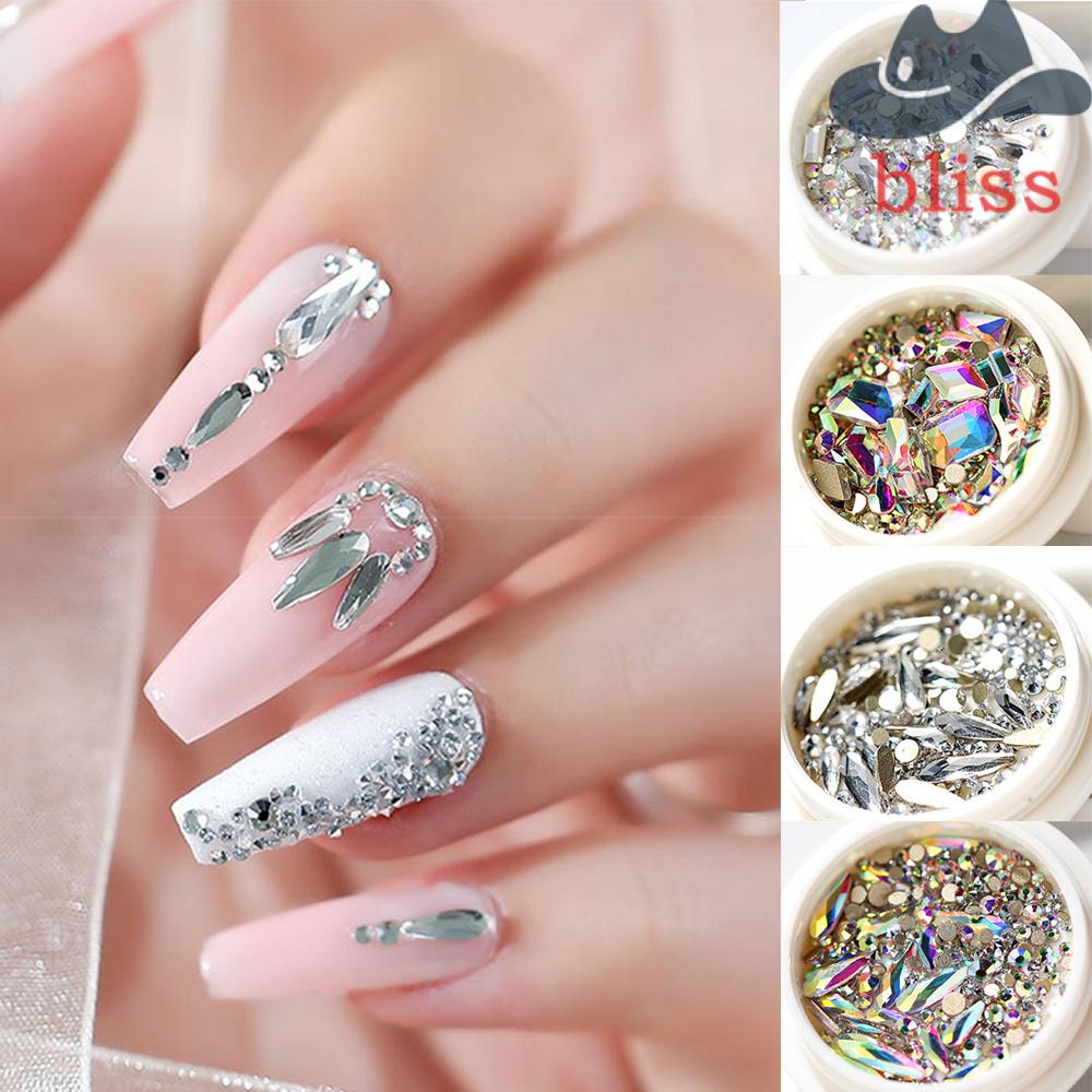 Phụ Kiện Trang Trí Móng Tay Xinh Xắn Chất Lượng|1 Hộp Kim Tuyến Nhiều Màu AB Lưng Phẳng Kích Thước Hỗn Hợp|Strass Strass