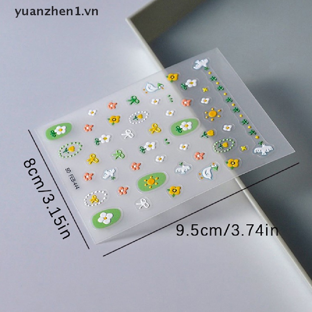 Miếng Dán Trang Trí Móng Tay Tự Dính Họa Tiết Hoa 5D Xinh Xắn