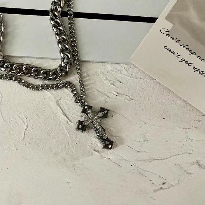 Vòng cổ Hai Lớp Mặt Thánh Giá Phong Cách Hip hop Cho Nam Và Nữ
