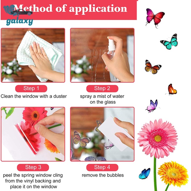 Galaxy Bộ 84 Miếng Dán Cửa Sổ Kính Hình Hoa Bướm Nhiều Màu Sắc