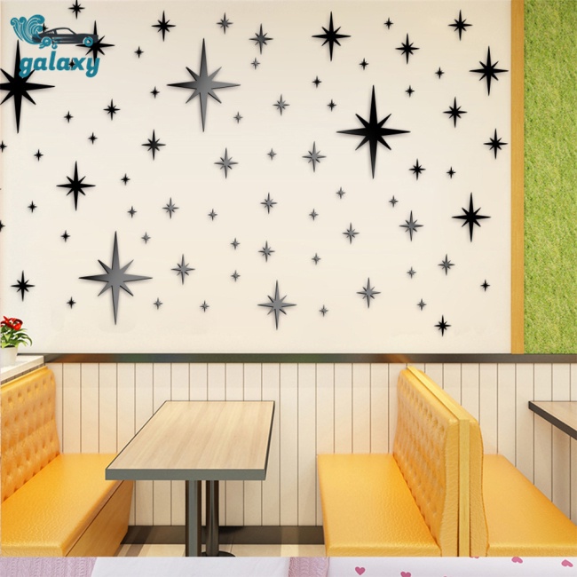 Galaxy Bộ 82 Miếng Dán Tường Tráng Gương Bằng Acrylic Chống Thấm Nước Hình Ngôi Sao Xinh Xắn Trang Trí