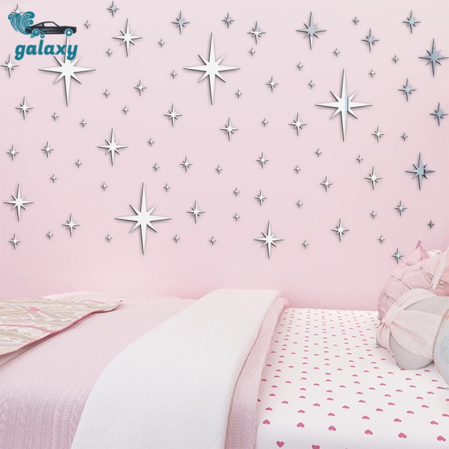 Galaxy Bộ 82 Miếng Dán Tường Tráng Gương Bằng Acrylic Chống Thấm Nước Hình Ngôi Sao Xinh Xắn Trang Trí