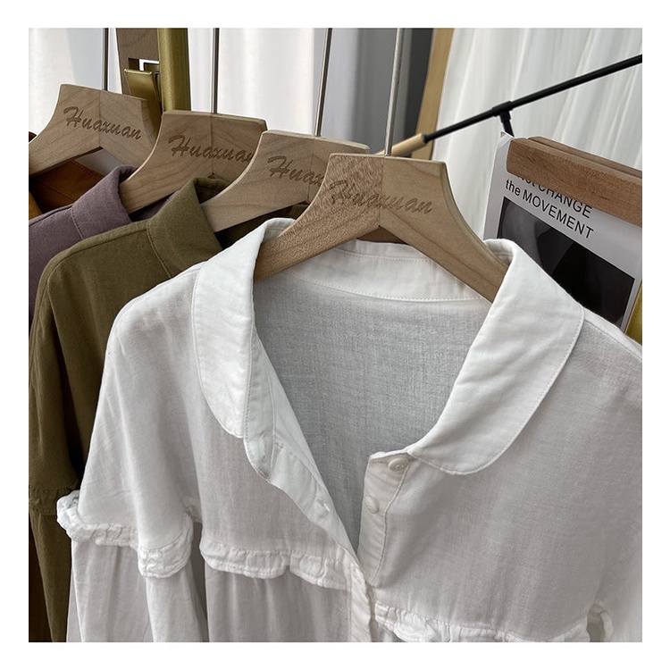 Áo Sơ Mi Cotton Lanh Tay Phồng Dài Cổ Bèo Thời Trang Xuân Thu Dành Cho Nữ