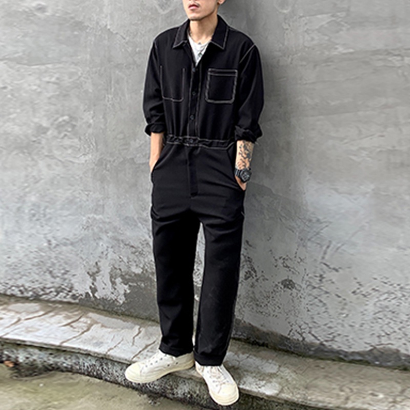 INCERUN Bộ Áo Liền Quần Dài Tay Ống Suông Rộng Phối Màu Tương Phản Thời Trang Công Sở Cho Nam