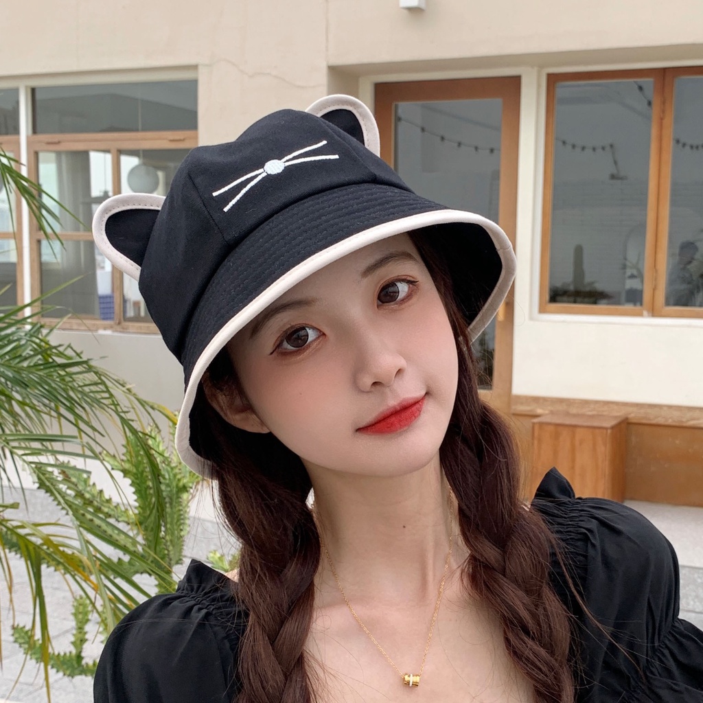Mũ lưu vực mũ dễ thương mũ ngư dân nữ mũ che nắng mũ chống nắng phiên bản Hàn Quốc của mũ chống nắng hợp thời trang che mặt thương hiệu thủy triều phù hợp với khuôn mặt nhỏ