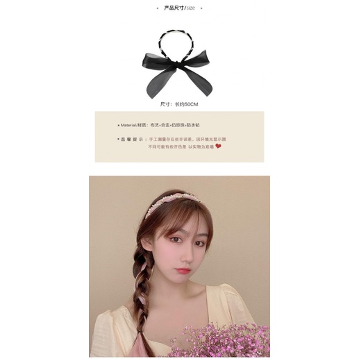 Băng Đô Cài Tóc Đính Nơ Và Ngọc Trai Siêu Nữ Tính 8gw1