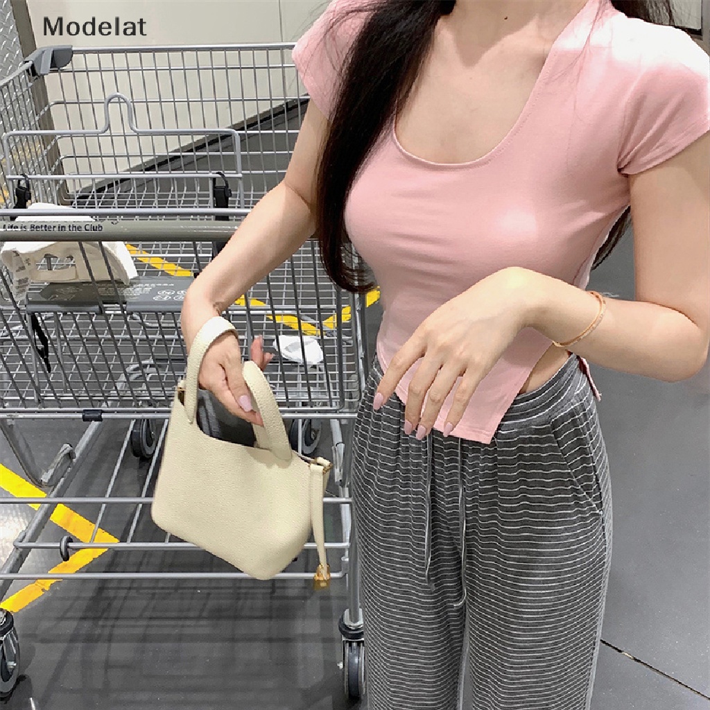 Áo Thun Tay Ngắn Cổ Vuông Màu Trơn Dáng Ôm Thời Trang Mùa Hè Cho Nữ