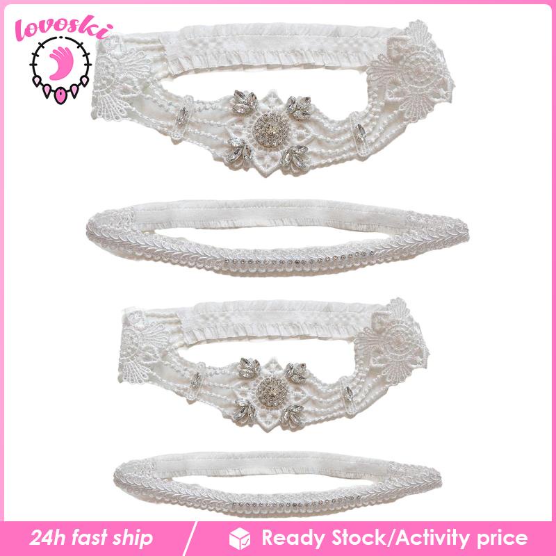 Set 2 Đai Nịt Bít Tất Ren Đính Đá Cho Cô Dâu