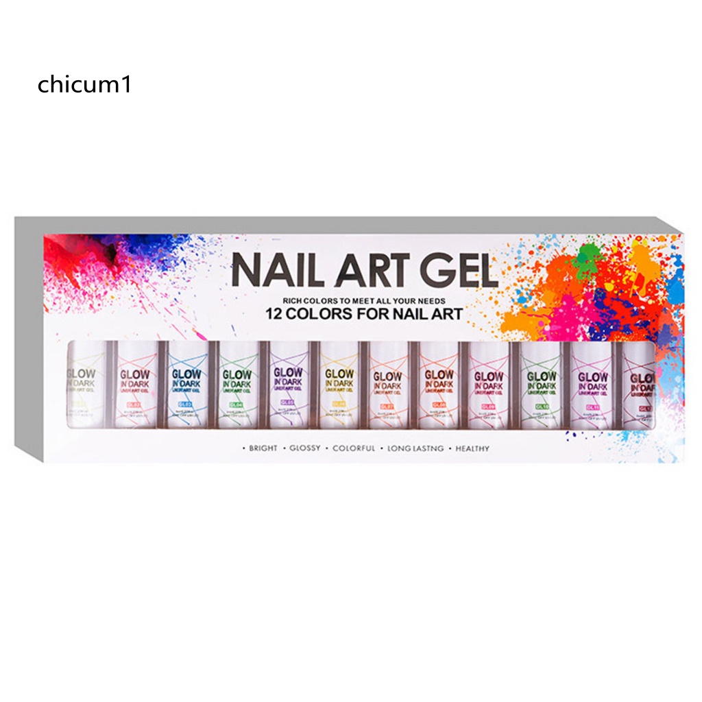Set 12 Lọ Gel Sơn Móng Tay Dạ Quang Lâu Trôi