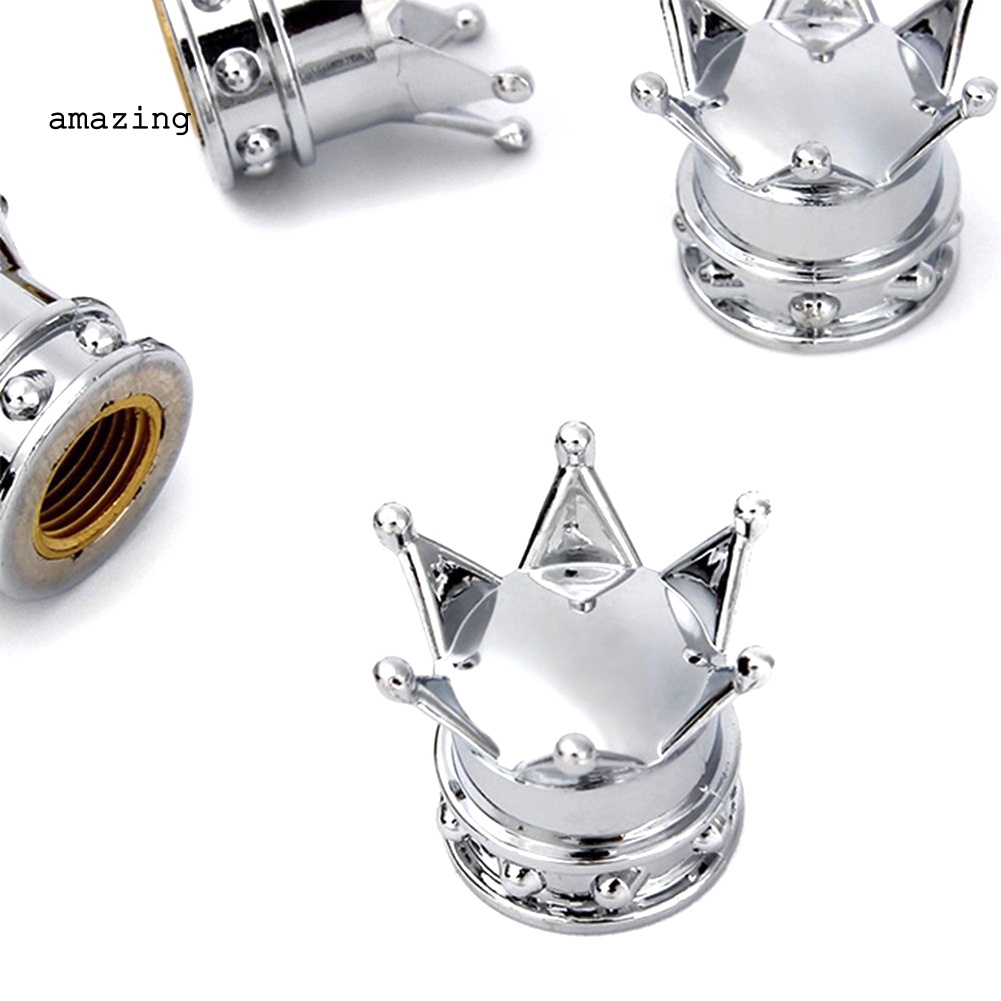 Bộ 4 Nắp Van Khí Chống Bụi Hình Vương Miện Thông Dụng Cho Bánh Xe Hơi Xe Tải