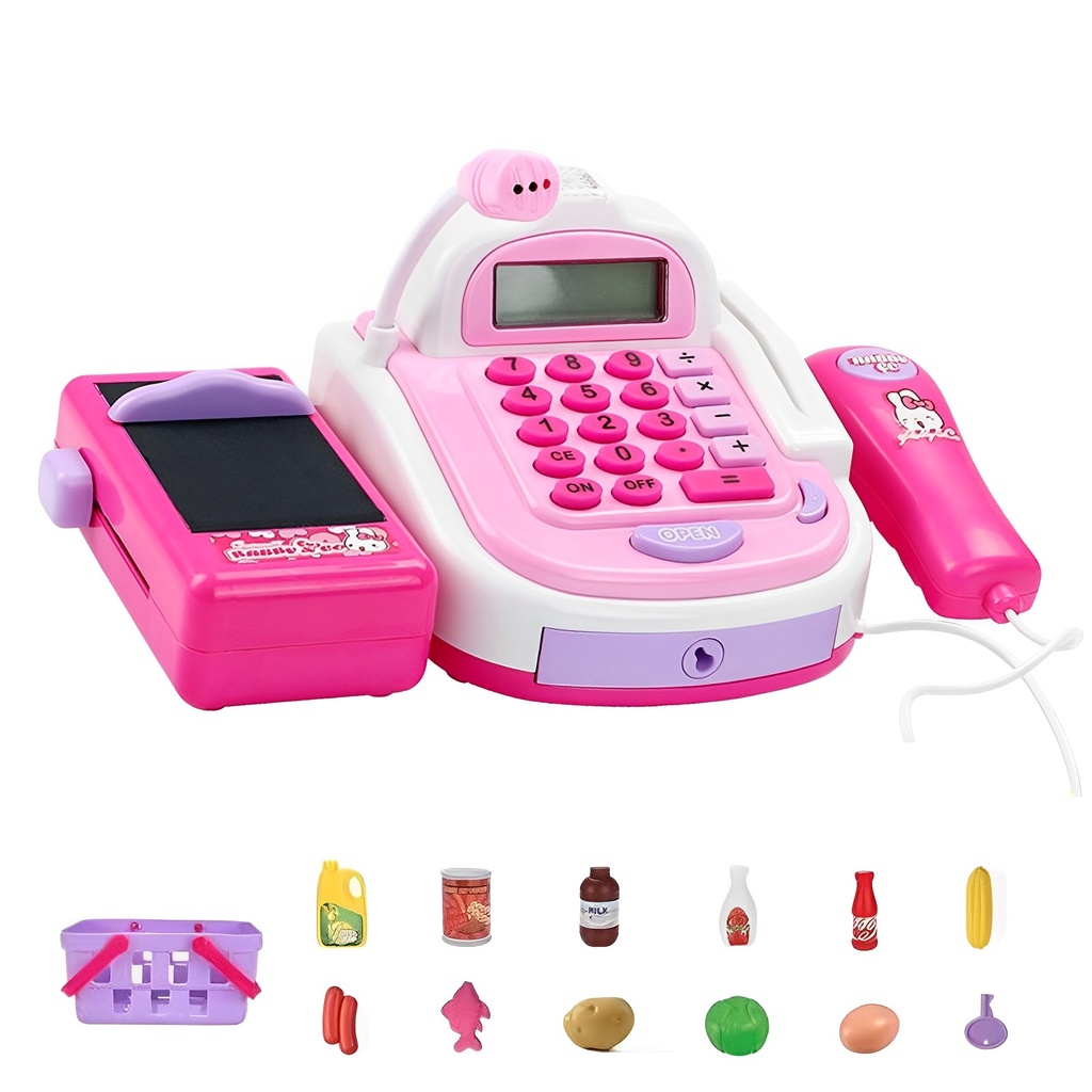 Giả vờ chơi siêu thị cửa hàng tạp hóa mua sắm máy tính tiền playset micrô máy tính đồ chơi giáo dục cho bé trai bé gái