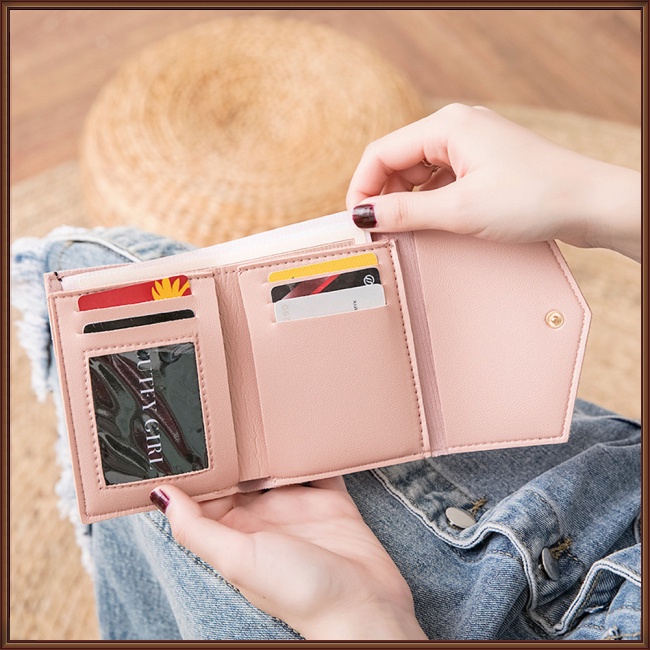 Ví Da PU Ngắn Gập 3 Màu Trơn Có Khóa Nam Châm Cho Nữ