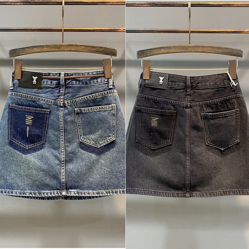 #Chân Váy Denim Chữ a Lưng Cao Phối Túi Màu Tương Phản Thời Trang Mùa Xuân 2023 D0083