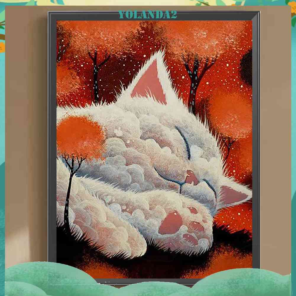 Tranh Đính Đá Kim Cương Toàn Bộ 5D DIY Hình Vẽ Mèo Trang Trí Nhà Cửa