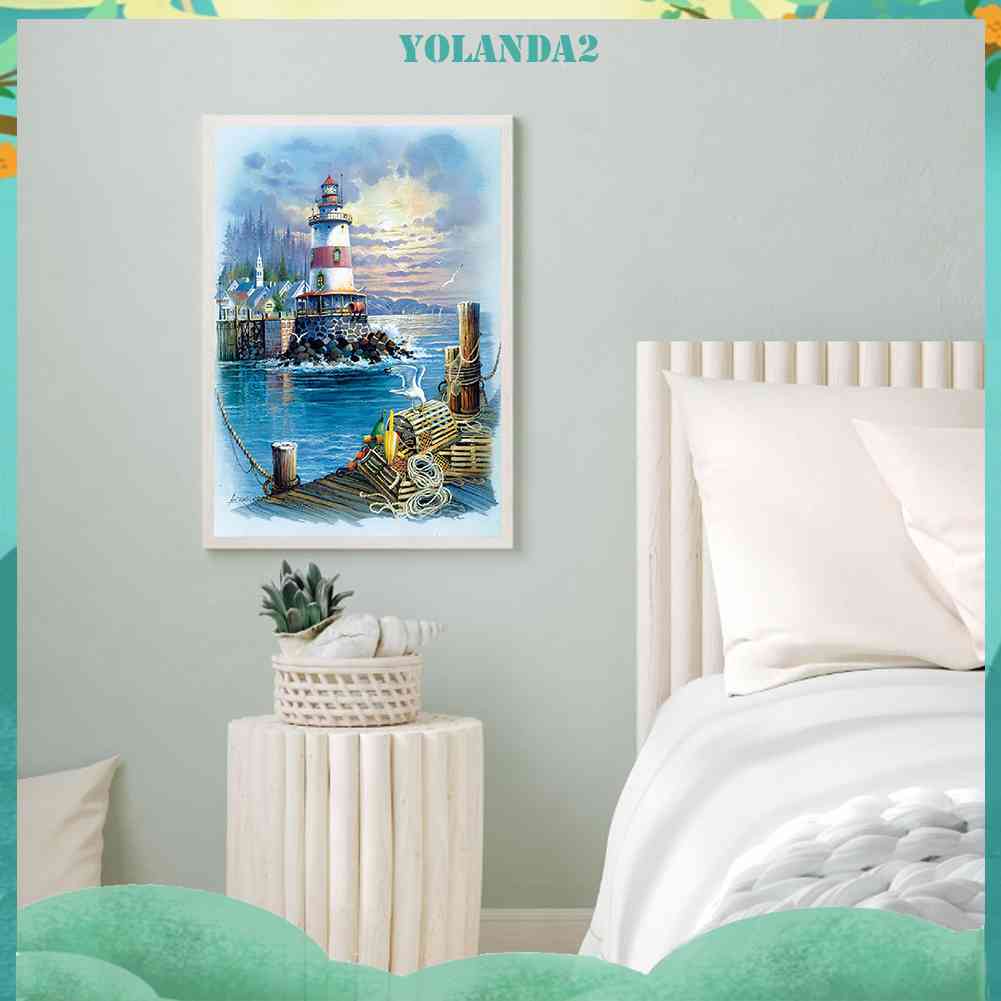 Tranh Thêu Trang Trí Thủ Công 5D Hình Ngọn Hải Đăng Biển (Mũi Thêu Hình X