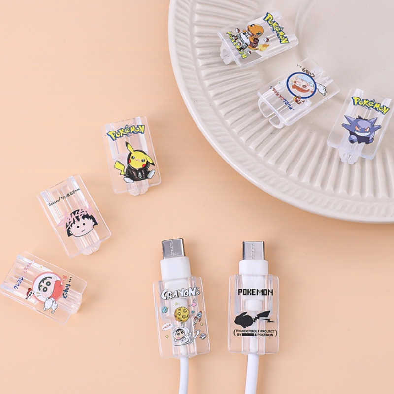 Kẹp Bảo Vệ Dây Cáp Dữ Liệu Bằng TPU Trong Suốt Gọn Nhẹ Họa Tiết Hoạt Hình Cho iPhone