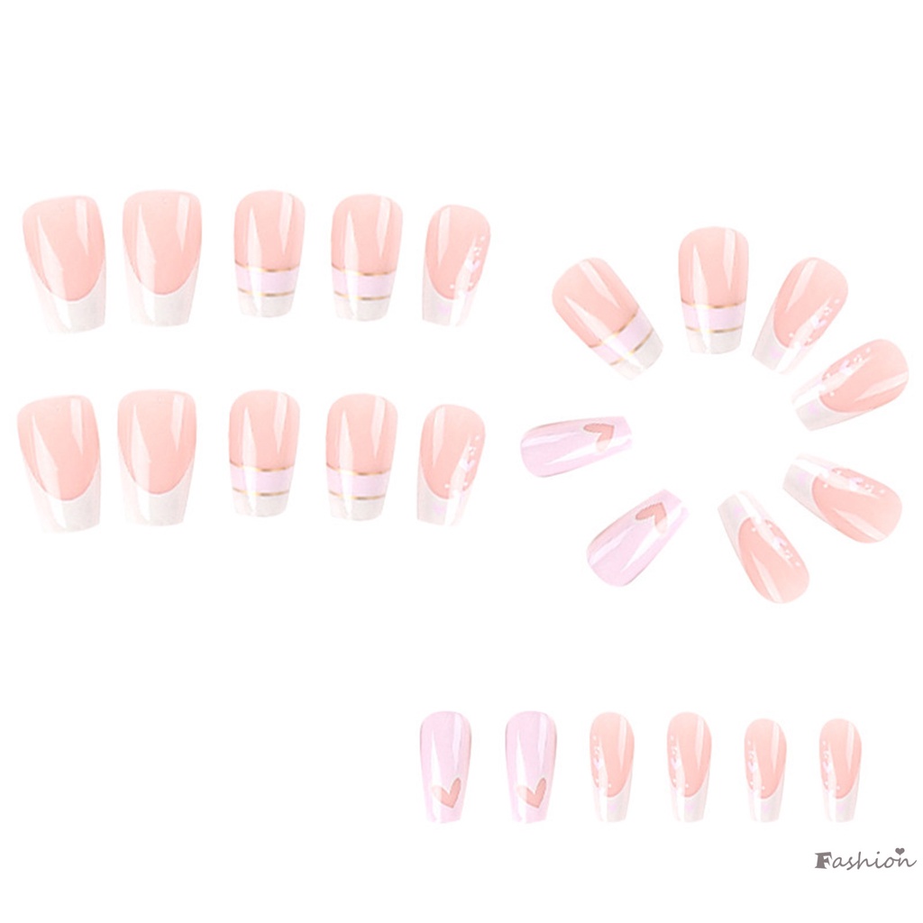 Móng Tay Giả Hình Vuông Mềm Mại Màu Tím Nhạt Họa Tiết Trái Tim