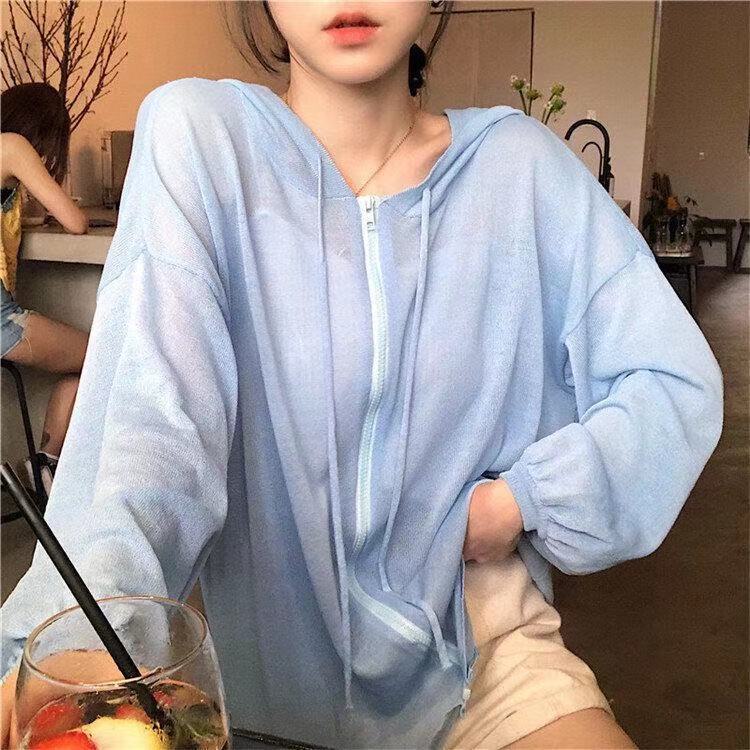 IELGY  Áo Khoác Chống Nắng Dáng Rộng Màu Sắc Đơn Giản Có size Lớn Phong Cách Hàn Quốc Cho Nữ