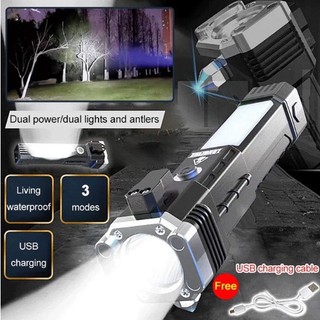 Đèn pin đa năng siêu sáng kèm búa 4 in 1 và cáp sạc usb.ah đèn pin siêu sáng - búa đèn pin led 4 trong 1 đa chức năng bú