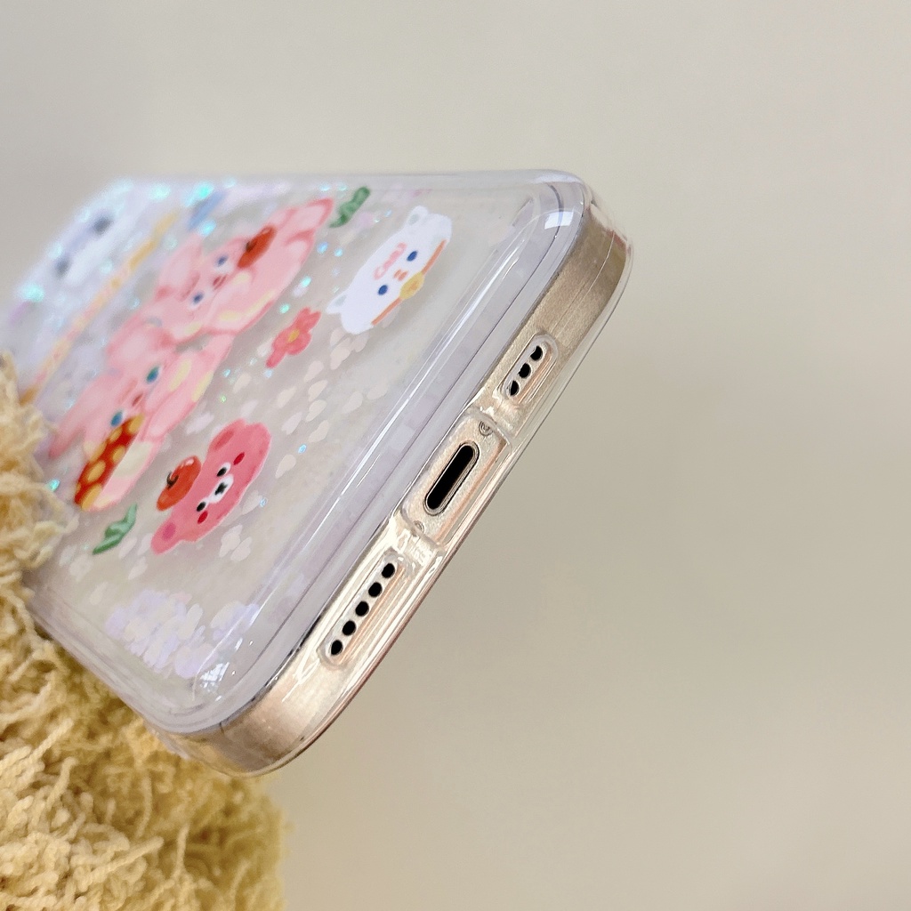 Ốp Điện Thoại PC Cứng Họa Tiết Thỏ Hoạt Hình Phối Cát Lún Lấp Lánh Chống Sốc Cho iPhone11 12 13 14 Pro Max