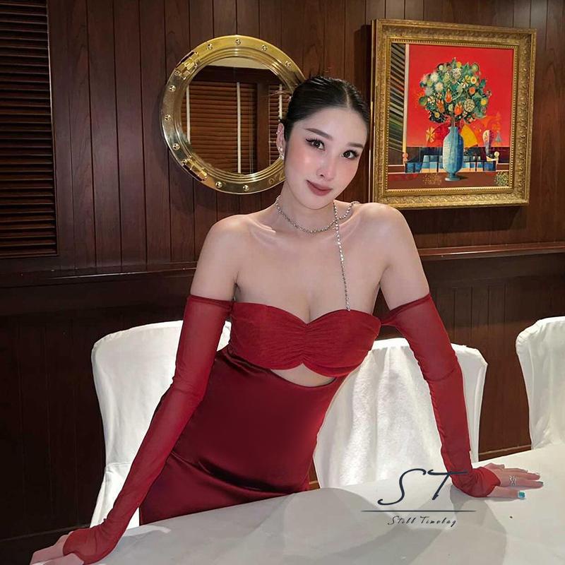 Đầm Ngắn Dáng Ôm Tay Dài Màu Trơn Hở Vai Thời Trang Mùa Hè CY03